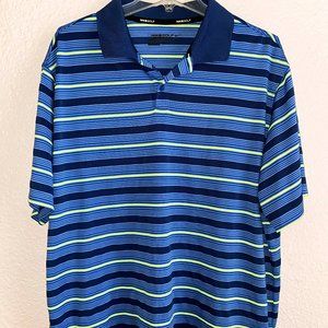 Nike Blue Yellow Striped   Golf Polo Shirt   Short Sleeve   Polyester   Dri Fit